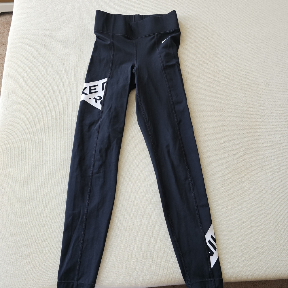 Nike Women's Black Leggings with White Logo